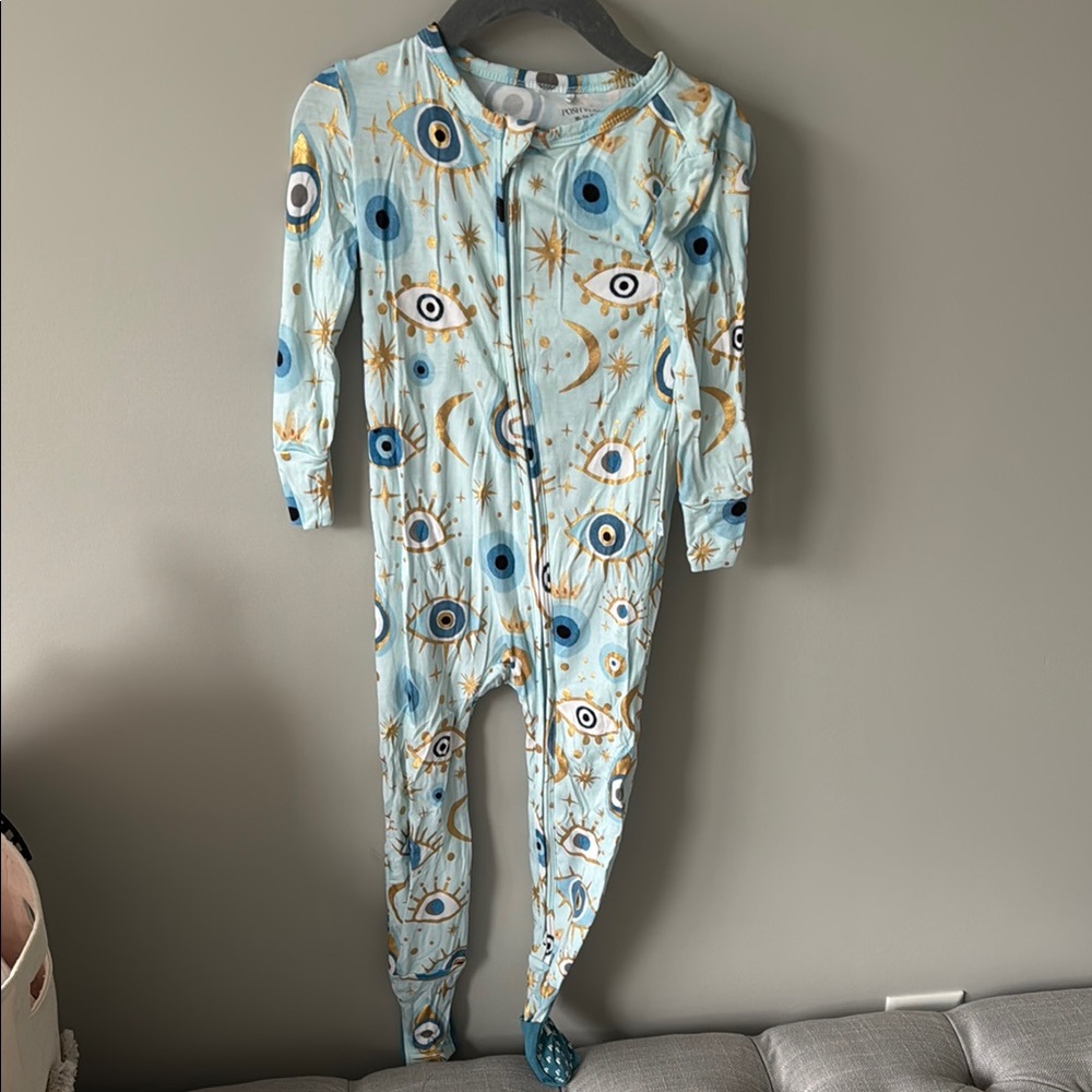 EUC Posh Peanut Kids Pajamas - Blue and Gold Eye Pattern